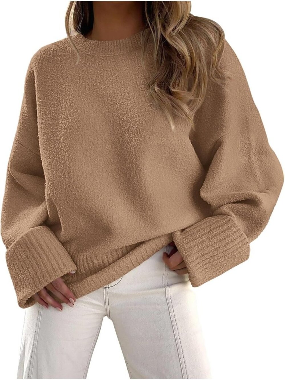 Women's Khaki Fall Fashion Cozy Casual Blouses Long Sleeves Oversized Sweaters